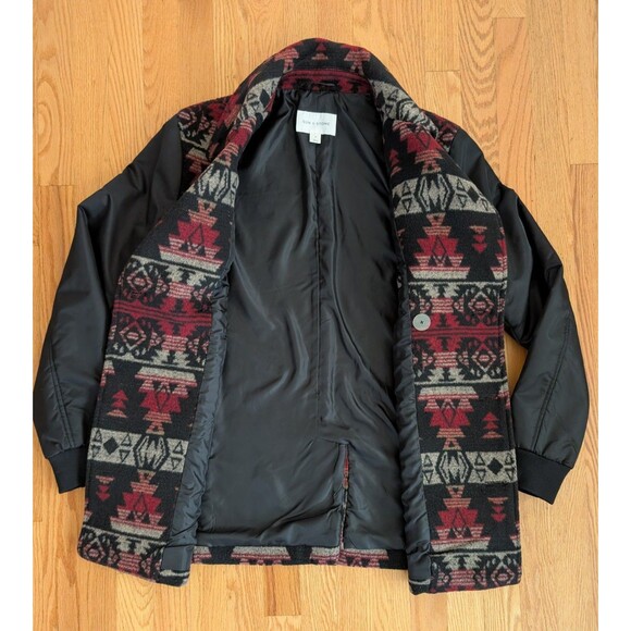 Sun Stone Southwestern Red Black Small Wool Blend Pea Coat Jacket Aztec Winter - Picture 6 of 11